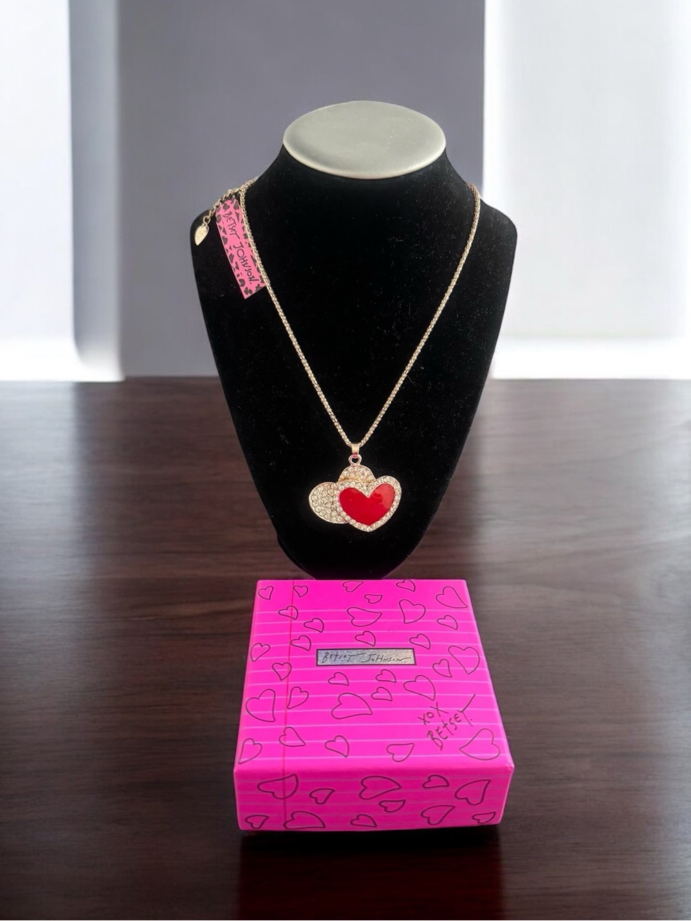 Betsey Johnson Double Heart Crystals Necklace